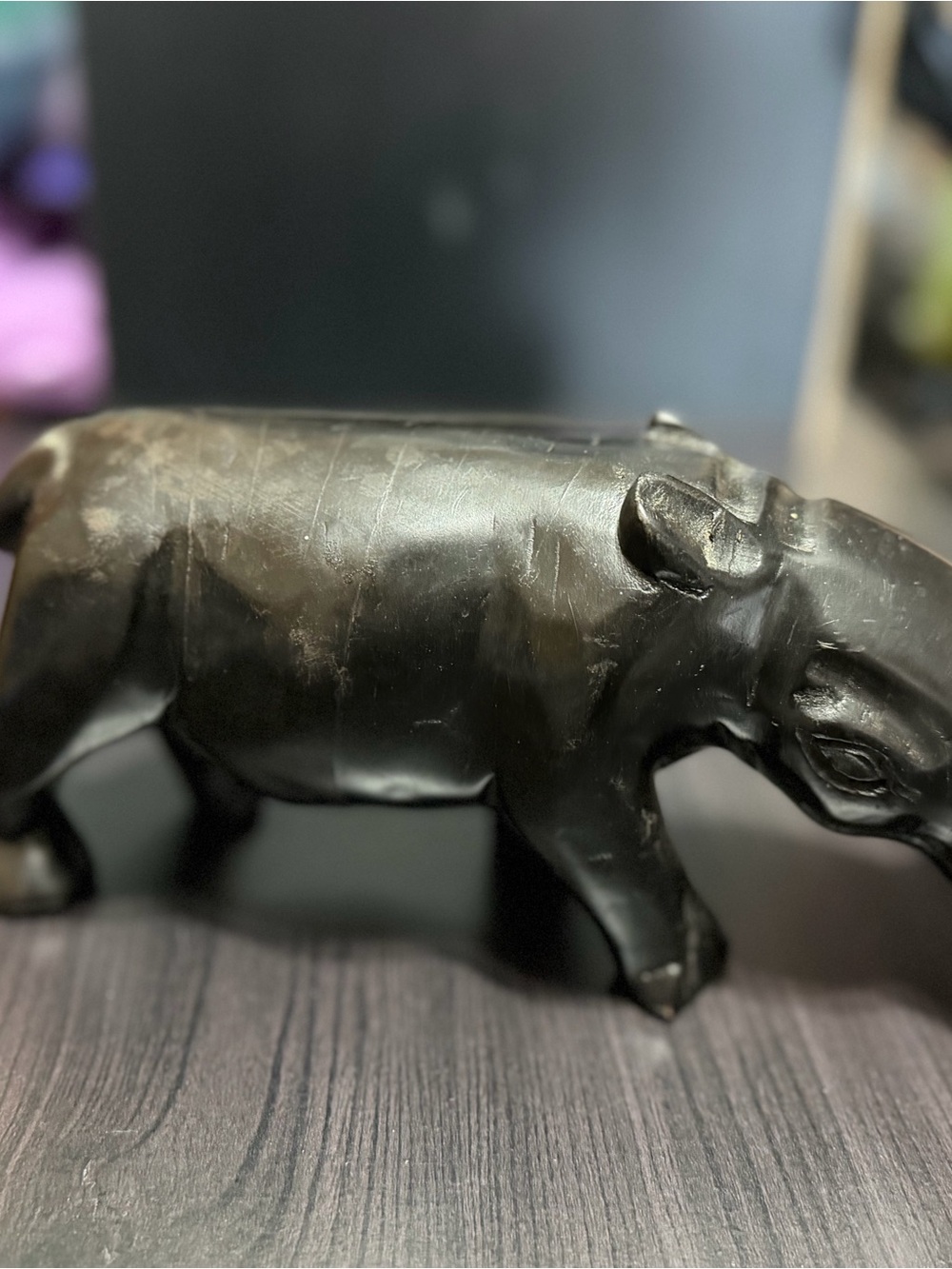 Carved Black Hippo Figurine